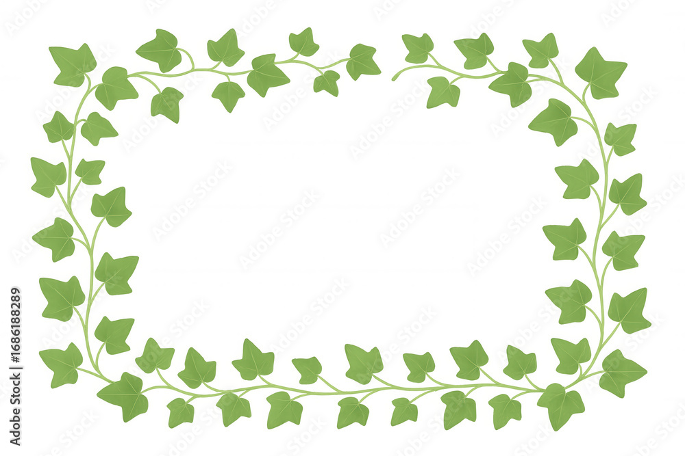Poster ivy branches and green leaves woven into a rectangular frame, isolated on a transparent background