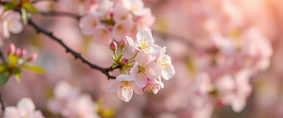 Obraz premium Soft-focus spring blossoms, vibrant pastel hues, bokeh effect, tranquil, wallpaper