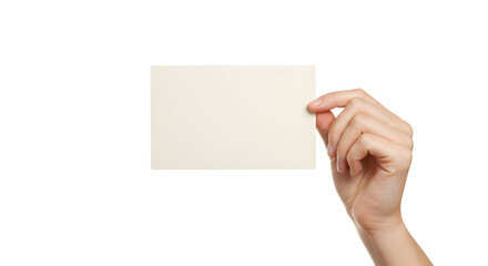 Hand holding blank beige card perfect for your message design mockups announcements invitations advertisements presentations and more add your text here