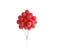 A cluster of vibrant pink balloons, tethered by a cone-shaped support, against a black background