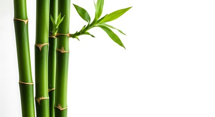 Elegant bamboo stalks with fresh green leaves isolated on white background bringing a zen like calm with tropical vibes and minimalist aesthetic