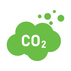 CO2 emission reduction Carbon Gas with green cloud flat icon emblem. Carbon dioxide neutrality design icon. vector illustration.