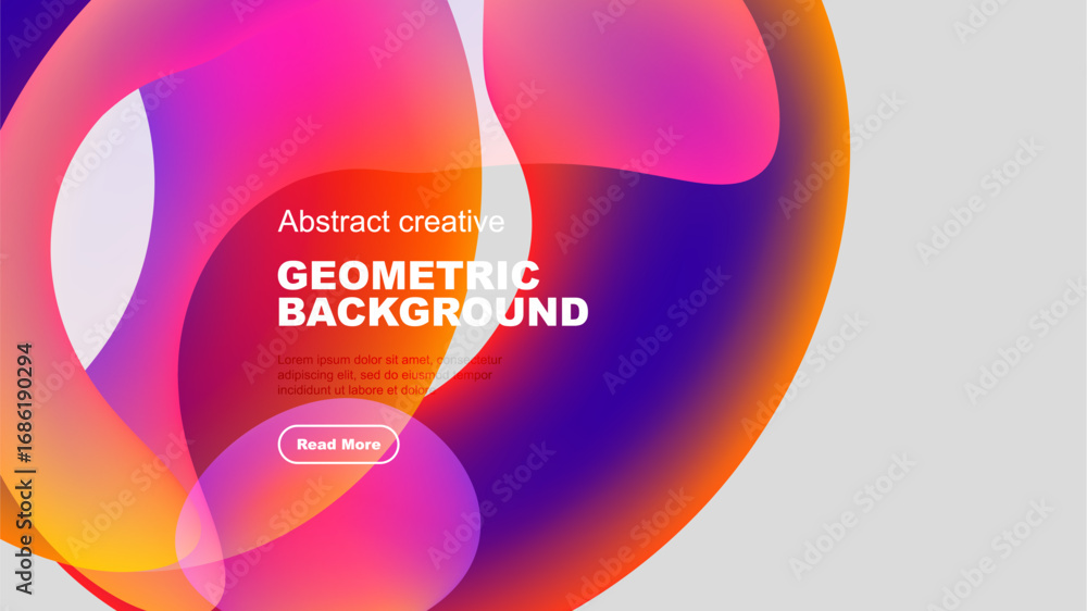 Poster vibrant abstract shapes overlap black background. gradient colors create modern geometric design. te
