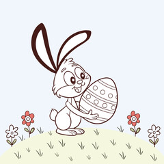 Vector art of Cartoon Easter Rabbit Holding Egg 