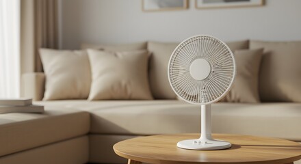 Modern White Table Fan in Minimalist Living Room