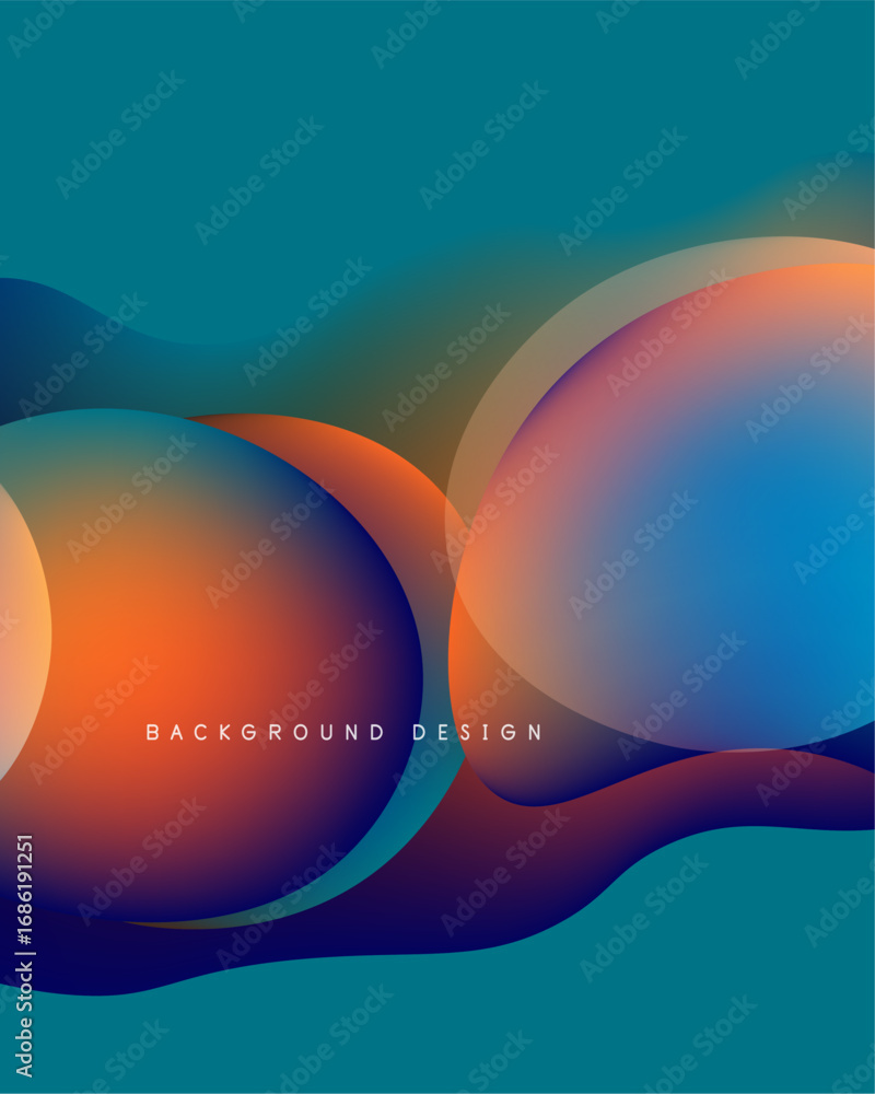 Poster abstract fluid shapes blend, creating vibrant color gradients. design features smooth transitions, m