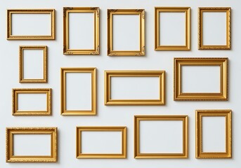 Elegant Gold Picture Frames on White Wall Gallery Display Mockup Interior Decor Design and Visual Presentation