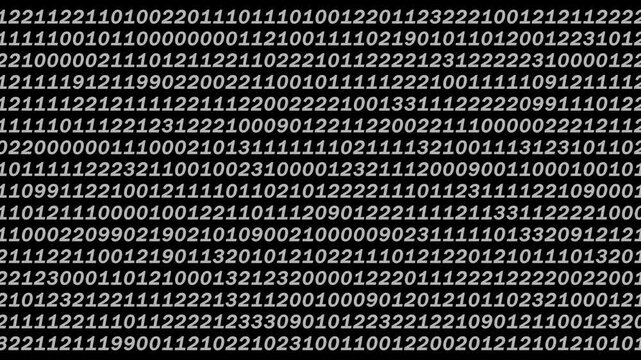 Binary Code Digital Data Background, A pattern of binary code in blue on a black background, representing digital data and computing.