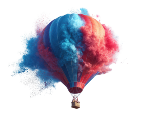 Abstract hot air balloon enveloped in swirling clouds