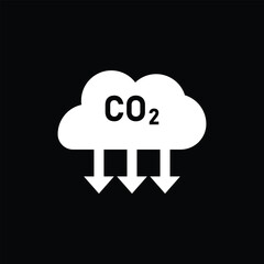 CO2 emission reduction Carbon Gas with green cloud flat icon emblem. Carbon dioxide neutrality design icon. vector illustration.