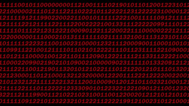 Binary Code Digital Data Background, A pattern of binary code in blue on a black background, representing digital data and computing.