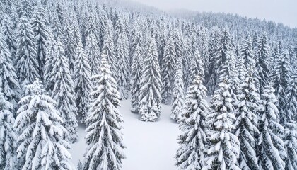 Aerial View of a Snow-Covered Coniferous Forest in Winter
