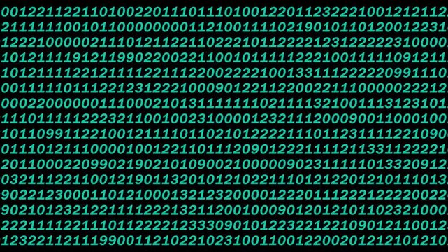 Binary Code Digital Data Background, A pattern of binary code in blue on a black background, representing digital data and computing.