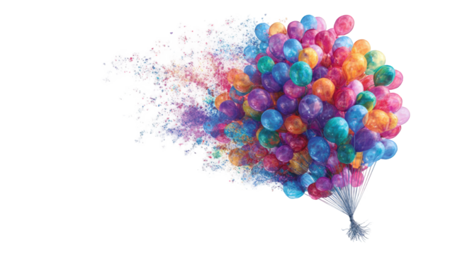 Colorful balloons ascending amidst a burst of pastel colors - Powered by Adobe