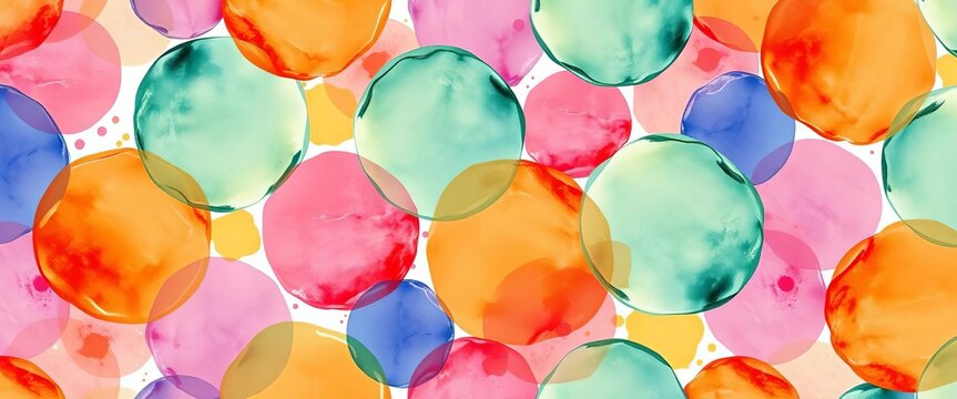 Abstract seamless pattern of overlapping watercolor circles, splashes, and brushstrokes, illustration, blue