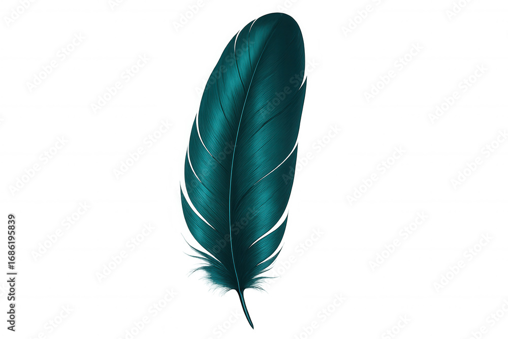 Poster elegant teal feather on transparent background - ideal for adding a touch of lightness to graphic de