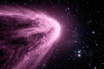 Pink nebula cosmic dust trail across dark space