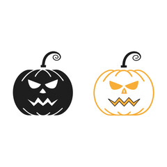 Spooky Halloween Pumpkins with Scary Faces Vector Illustration