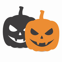 Two Halloween Pumpkins with Spooky Faces Halloween Vector Illustration