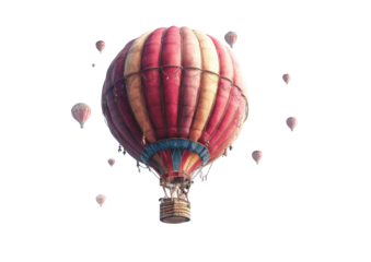 Vintage hot air balloon surrounded by smaller hot air balloons