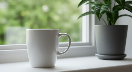 Morning Coffee by the Window with Peaceful Greenery Perfect for Relaxation and Inspiration at Home