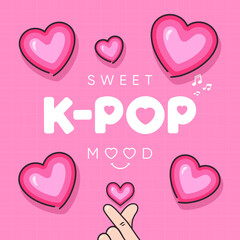 Sweet K-POP Mood pink vector illustration, Korean pop creative girls symbol, Kawaii print for K-POP fans