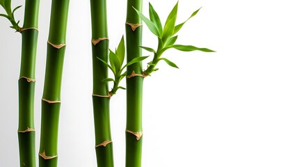 Serene Green Bamboo Stalks with Vibrant Leaves Isolated on White Background Offering Tranquility and Natural Aesthetics Perfect for Design Projects
