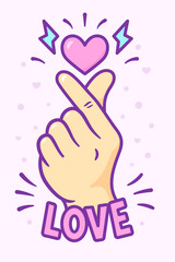 Korean finger heart love vector symbol, Finger love icon, K-POP colorful sign design, Kawaii K-POP print for fans, cute cartoon vector illustration