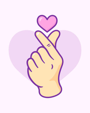 Korean finger heart vector symbol, Finger love icon, K-POP colorful sign design, Kawaii K-POP print for fans, cute cartoon vector illustration
