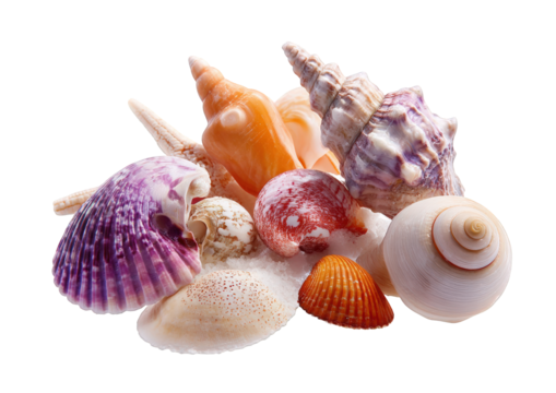 Colorful seashells on sand