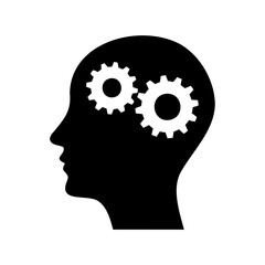 Silhouette of a human head with gears inside symbolizing thought process