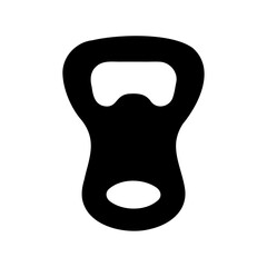 A solid black silhouette of a kettlebell on a white background