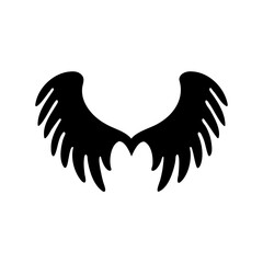 Two elegant black silhouette wings soaring upwards on a clean white background