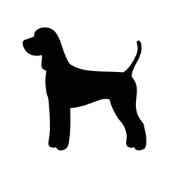 A black silhouette of a dog standing tall and looking proud