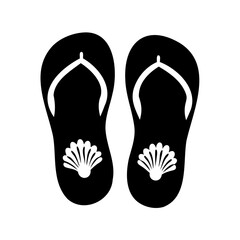 Pair of Black Flip Flops with Seashell Design for Summer Vacation