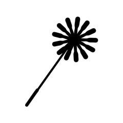 Silhouette of a Dandelion Seed Head on a Stem Against White Background