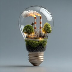 Green energy innovation light bulb with renewable power generation icons, sustainable development, ecology, and environmental concept