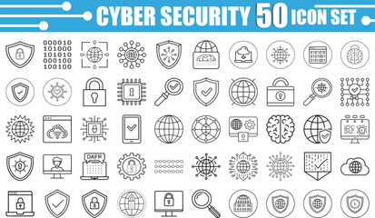  Cyber Security Icon Set – 50 Modern Line Icons for Internet Security, Data Protection, and Digital Privacy