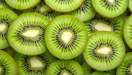 Fresh kiwi fruit slices pattern background top view