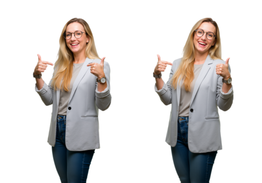 Confident businesswoman pointing to herself with a smile, a symbol of self-assurance and success