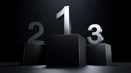 Metallic Numbers 1 2 3 Black Pedestals Podium Dark Background Award Ceremony