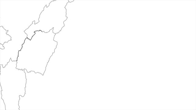 Aerial view of  Manipur and the capital Imphal animation on white background,  Manipur India Asia State Map Outline, Explore Manipur geography map