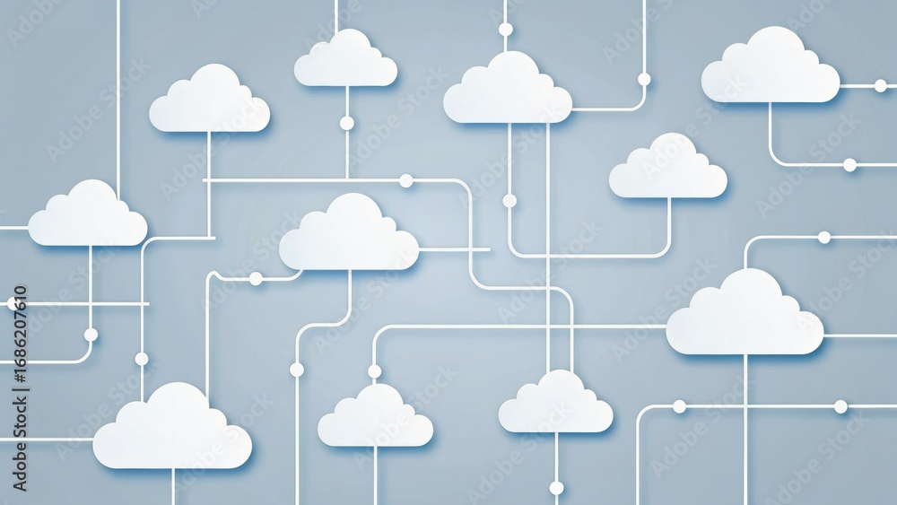 Fototapete clouds connected by lines represent networking and digital communication, showcasing a modern tech c