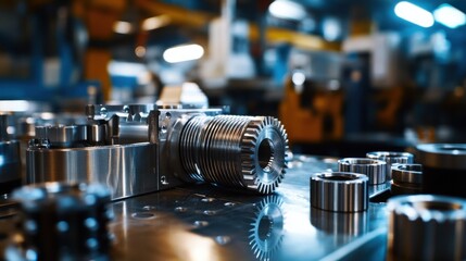 Fototapeta premium Machine tools and mechanical parts placed on blurred background