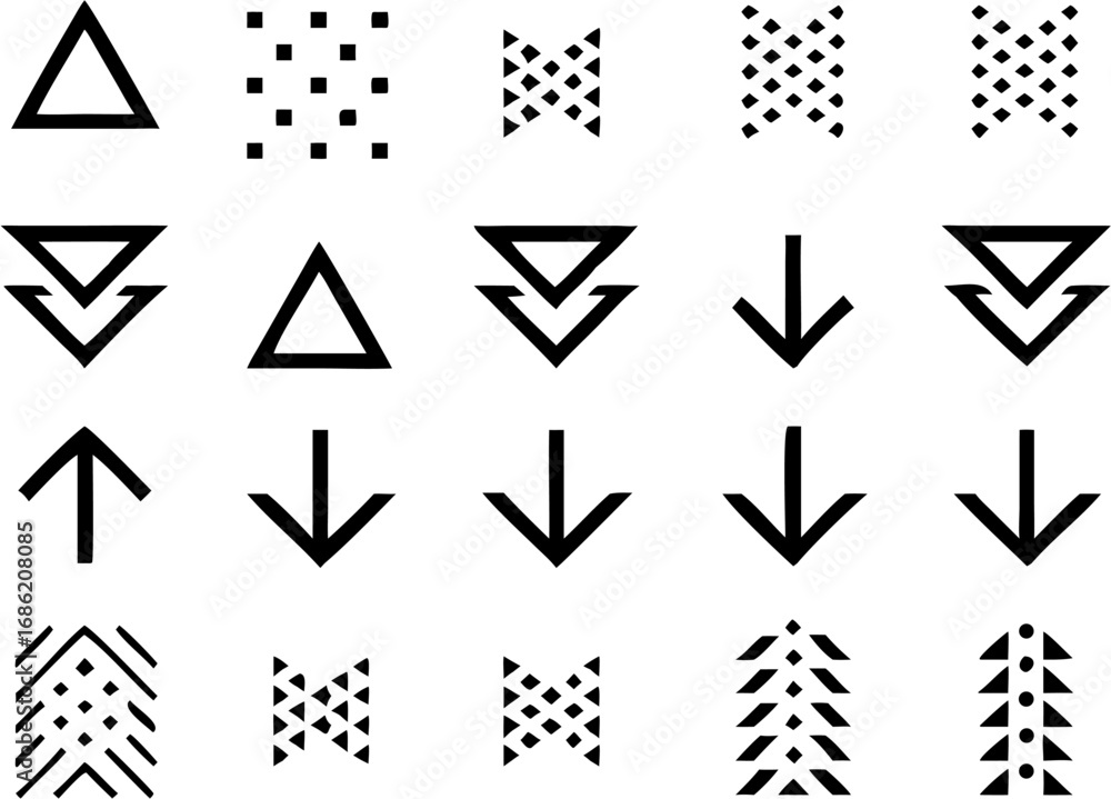 Poster vector a collection of black and white geometric shapes including triangles arrows and patterned arr