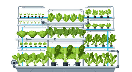 Indoor vertical farm with leafy greens and hydroponic system