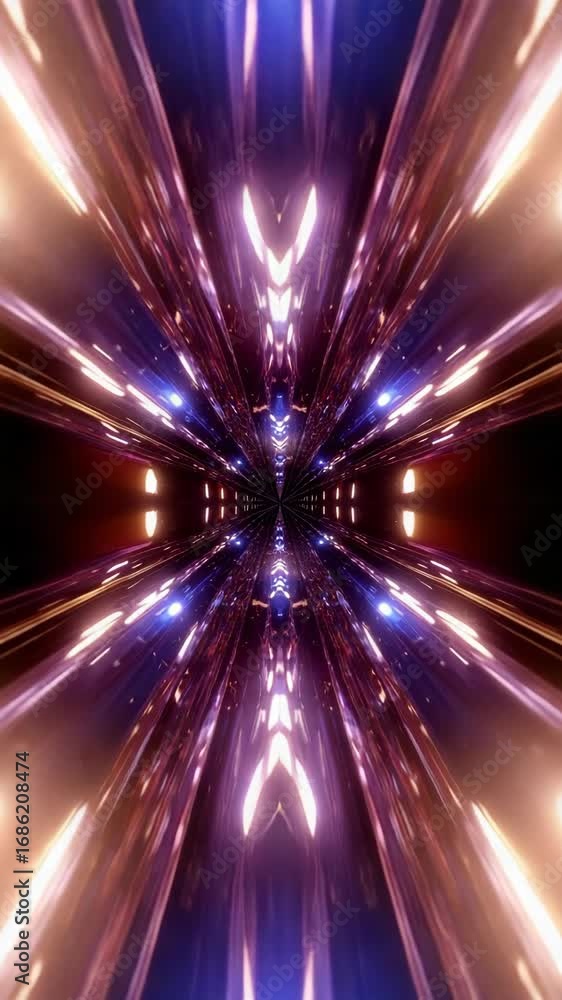 Poster abstract visualization of a geometric tunnel with dynamic light streaks forming a modern symmetrical