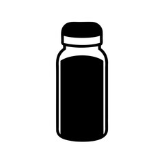 Black and white illustration of a bottle with rounded edges and a lid