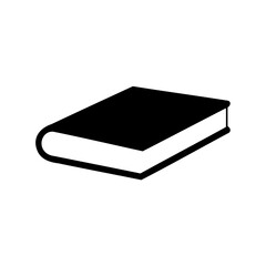 Stylized black and white illustration of a closed book, educational symbol