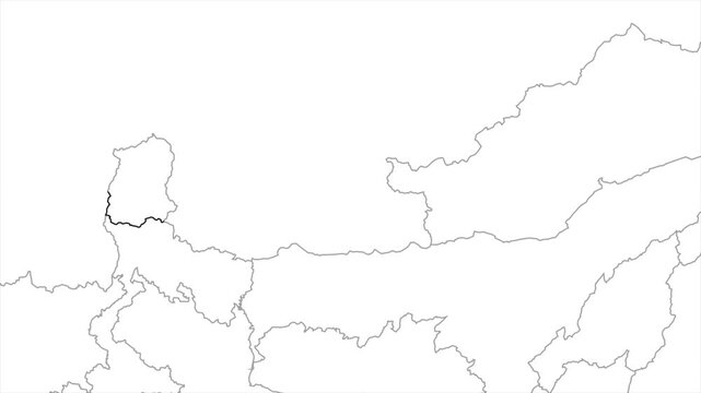 Aerial view of Sikkim and the capital Gangtok animation on white background, Sikkim India Asia State Map Outline, Explore Sikkim geography map	